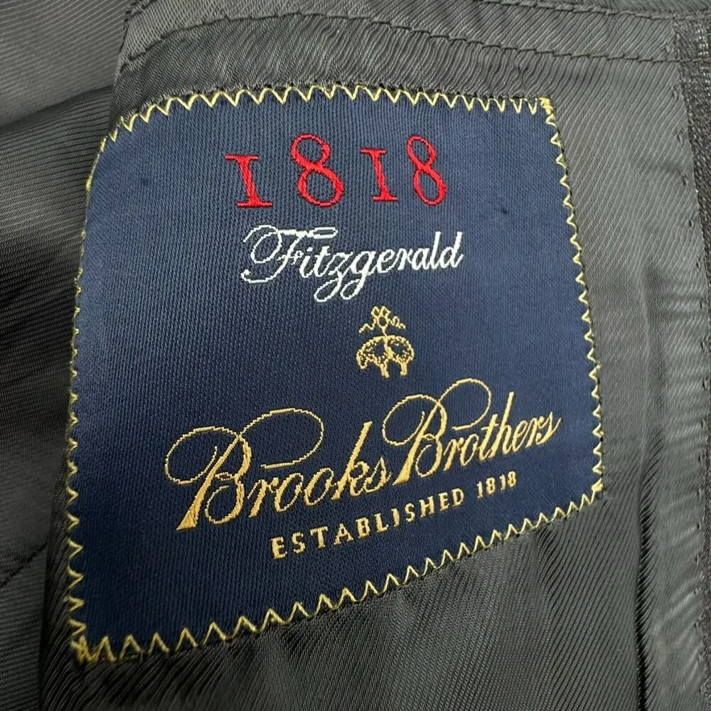 BROOKS BROTHERS Mens 43L Charcoal Gray Stripe Wool Blazer Suit Jacket 1818 Italy